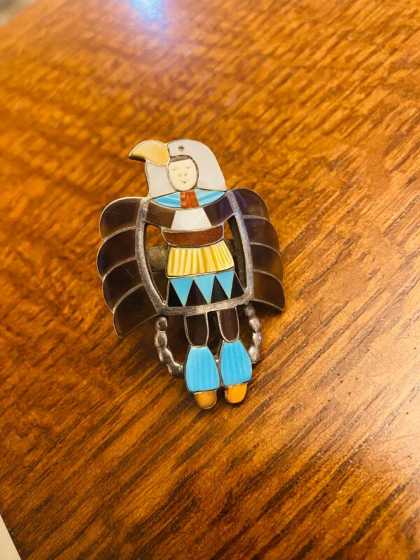 Zuni Madeline Beyuka Signed Sterling Silver Eagle Dancer Size 8 Ring/