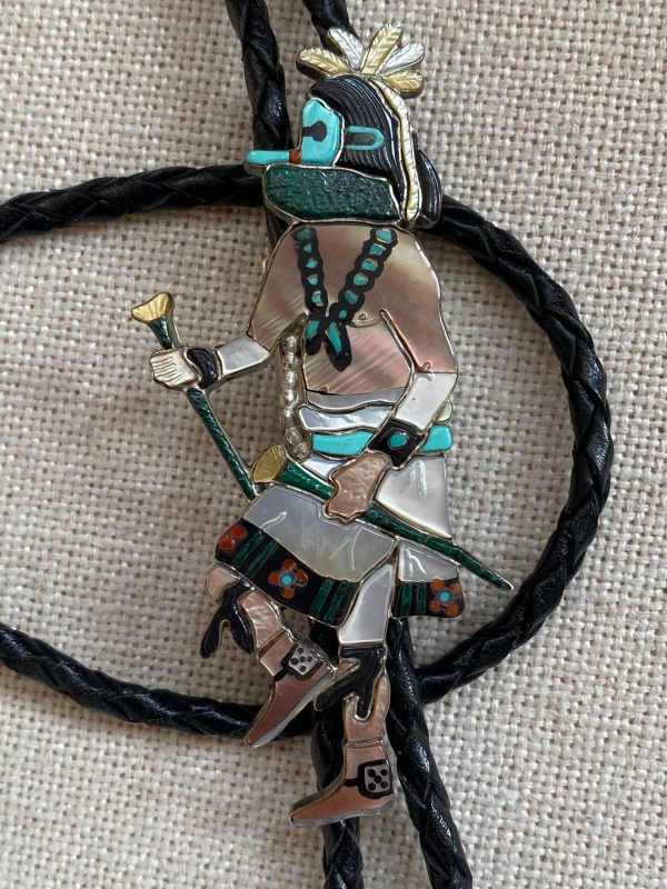 Zuni Andrea Lonjose Signed Inlay Sterling Silver Kachina Dancer Bolo ...