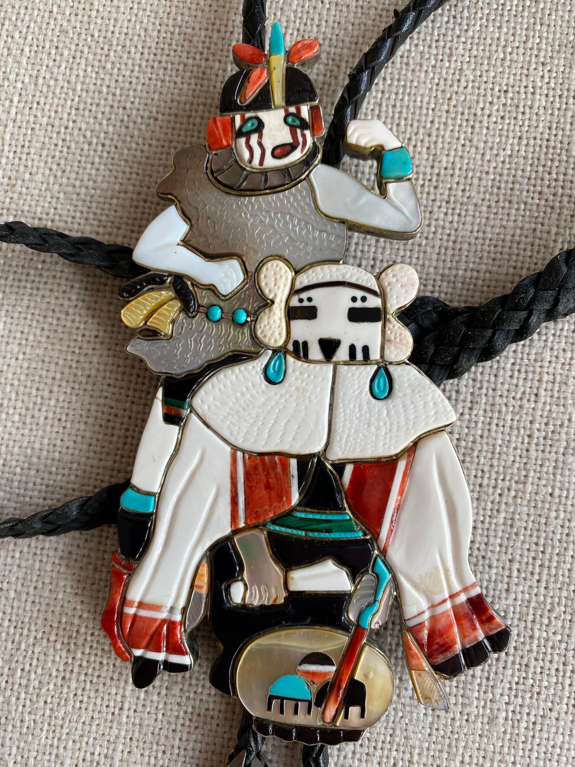 Virgil & Shirley Benn inlay sterling silver Kachina dancer bolo pendant ...