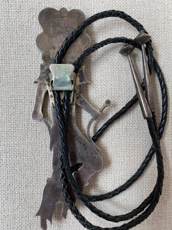 Zuni Philbert Beyuka Signed Inlay Sterling Silver Hopi Snake Dancer Bolo Tie/ - Image 3