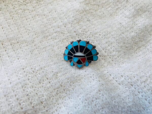 Zuni Vintage V. Wallace Signed Inlay Signed Sterling Silver Sunface Size 8 Ring/