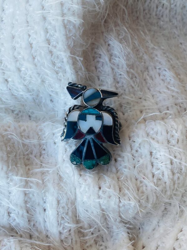 Zuni Vintage Inlay Sterling Silver Zuni Sunface Thunderbird Size 8.5 Ring/ - Image 2