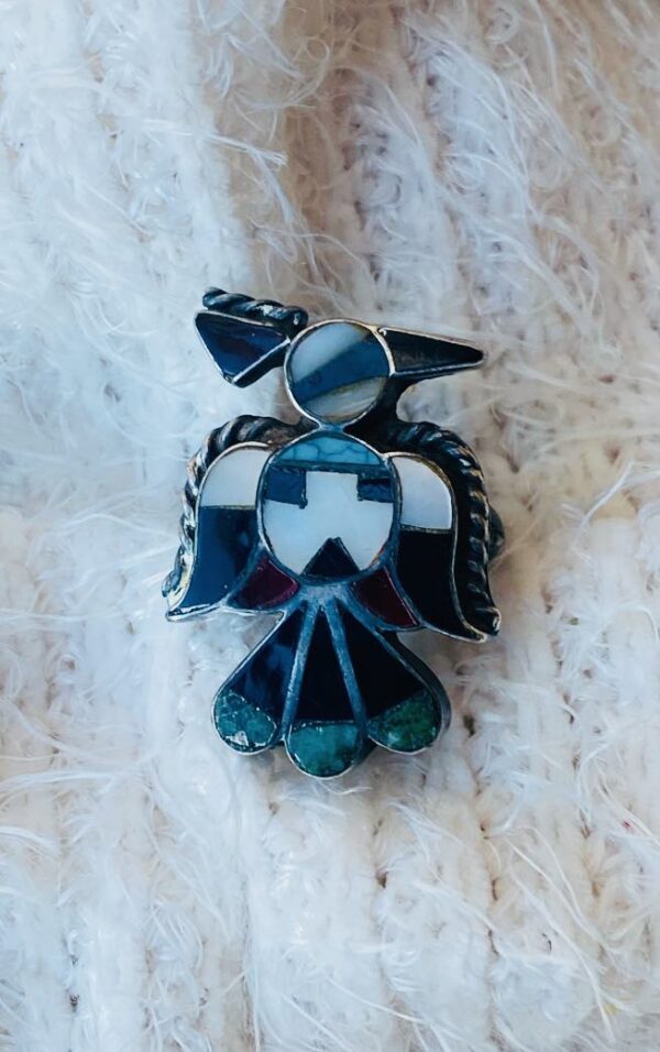 Zuni Vintage Inlay Sterling Silver Zuni Sunface Thunderbird Size 8.5 Ring/