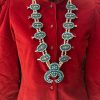 Zuni Melinda Chavez Signed Sterling Silver Inlaid Turquoise Squash Blossom Necklace/ - Image 2
