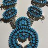 Zuni Melinda Chavez Signed Sterling Silver Inlaid Turquoise Squash Blossom Necklace/ - Image 3