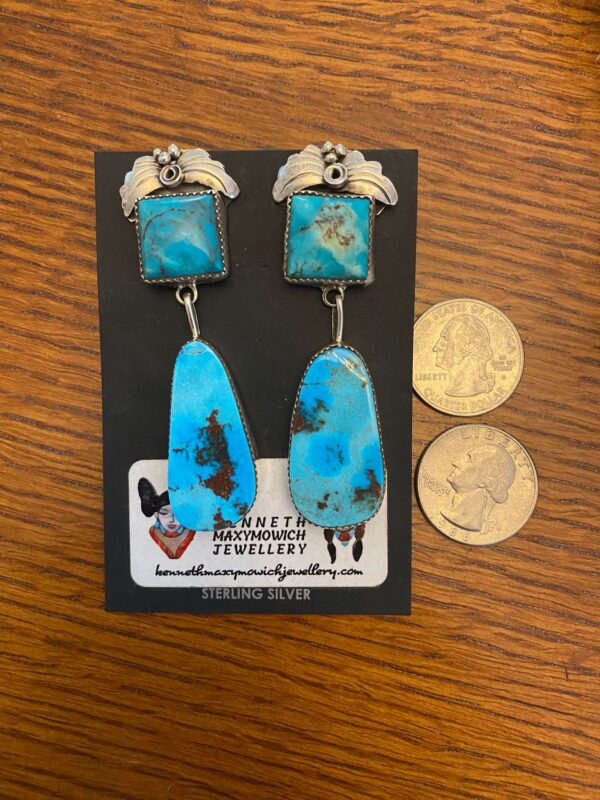 Navajo Lydia Begay Signed Sterling Silver Natural Royston Turquoise Post Dangle Earrings/ - Image 2