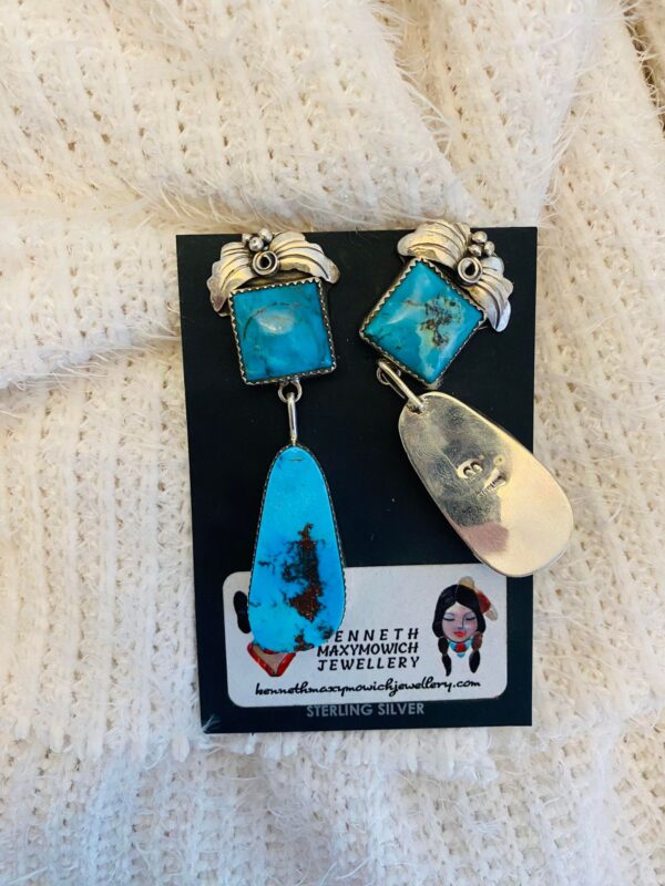 Navajo Lydia Begay Signed Sterling Silver Natural Royston Turquoise Post Dangle Earrings/ - Image 3