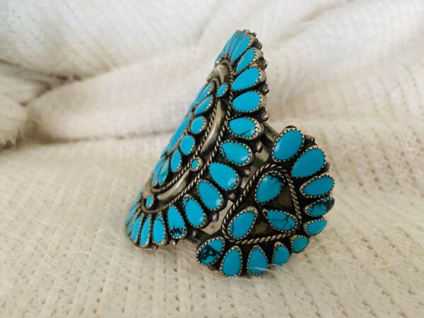 Vintage Zuni Sterling Silver Inlaid Turquoise Cluster Cuff Bracelet/ - Image 2