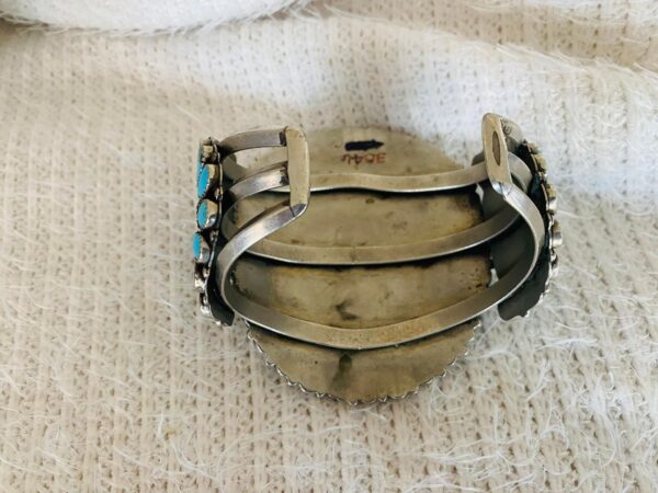 Vintage Zuni Sterling Silver Inlaid Turquoise Cluster Cuff Bracelet/ - Image 4