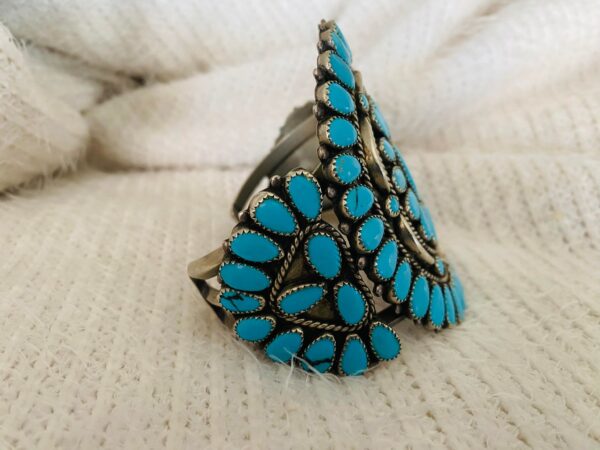 Vintage Zuni Sterling Silver Inlaid Turquoise Cluster Cuff Bracelet/ - Image 3