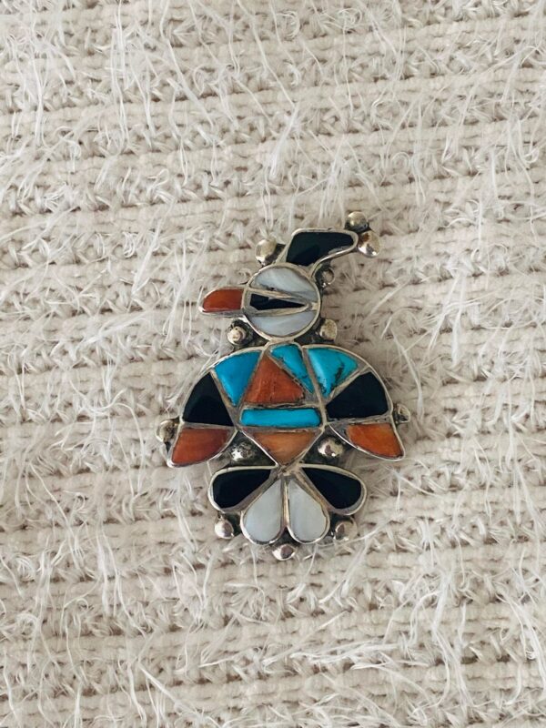 Zuni Vintage Sterling Silver Channel Inlay Zuni Thunderbird Pin Brooch/