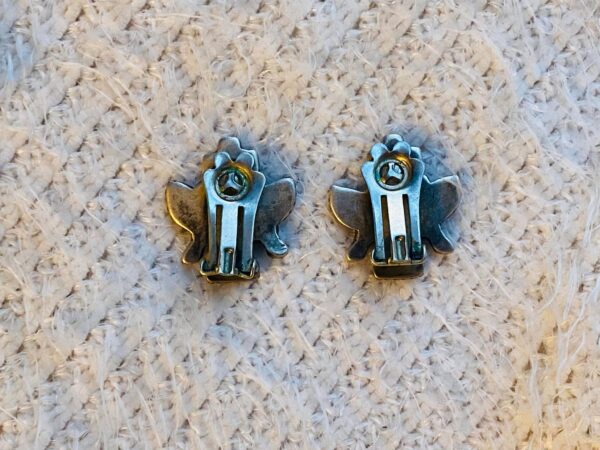 Zuni Vintage Early Unsigned Sterling Silver Turquoise Knifewing Clip On Earrings/ - Image 3