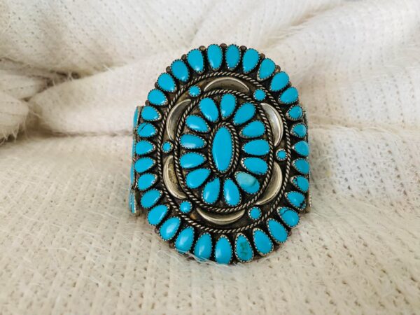 Vintage Zuni Sterling Silver Inlaid Turquoise Cluster Cuff Bracelet/