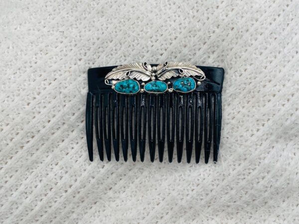 Navajo Lydia Begay Sterling Silver Kingman Turquoise Paris Camila Hair Combs/ - Image 2