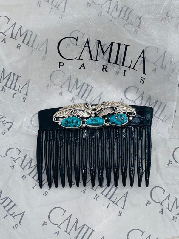 Navajo Lydia Begay Sterling Silver Kingman Turquoise Paris Camila Hair Combs/