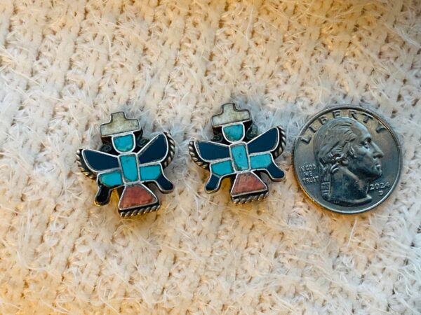 Zuni Vintage Early Unsigned Sterling Silver Turquoise Knifewing Clip On Earrings/ - Image 2