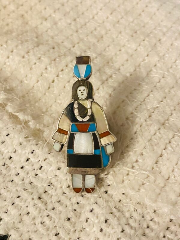 Zuni Madeline Beyuka Signed Inlay Sterling Silver Zuni Olla Maiden Size 6 Ring/