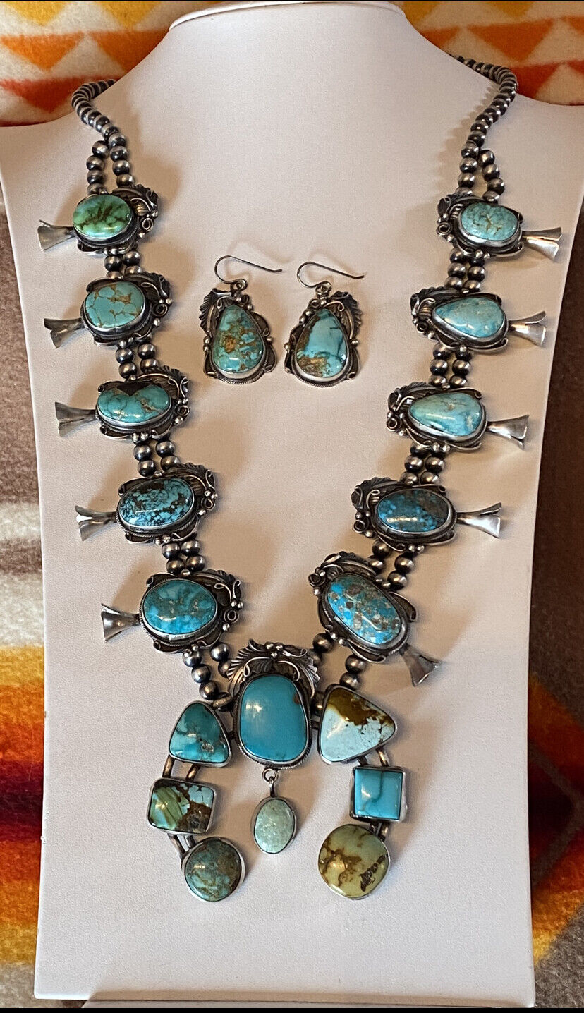 Navajo Squash Blossom Necklace & Earrings (3bc219) - Mission Del Rey  Southwest