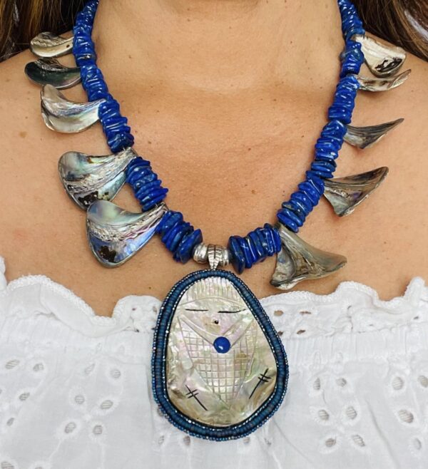 Zuni Jovanna Poblano Signed Beaded Abalone Corn Maiden wLapis Lazuli & Abalone Shell Necklace/ - Image 2