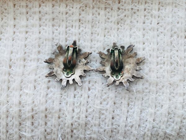 Zuni Vintage Sterling Silver Turquoise Cluster Flower Clip On Earrings/ - Image 3