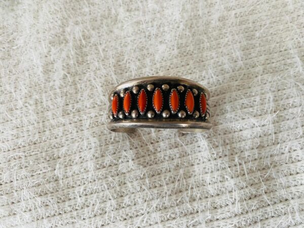 Navajo Eunice Claw Signed Sterling Mediterranean Coral Cluster Cuff Bracelet/ - Image 3