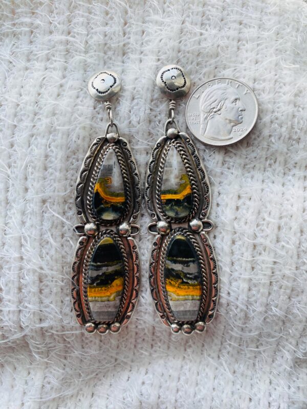 Navajo Will Billy Signed Sterling Silver BumbleBee Jasper Stamped Post Dangle Earrings/ - Image 2