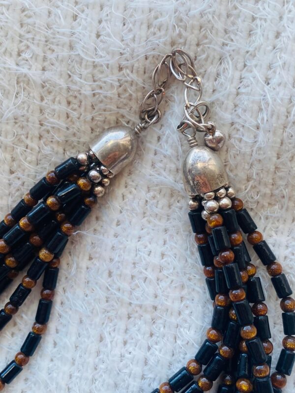 Vintage DTR Signed Sterling Silver Black and Gold Coral Beaded Necklace with Tassels/ - Image 4