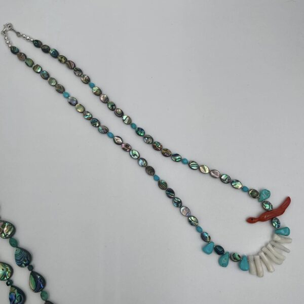 Zuni Jovanna Poblano Mediterranean Coral Fetish Bird w Abalone Turquoise Japanese Coral Necklace/ - Image 2