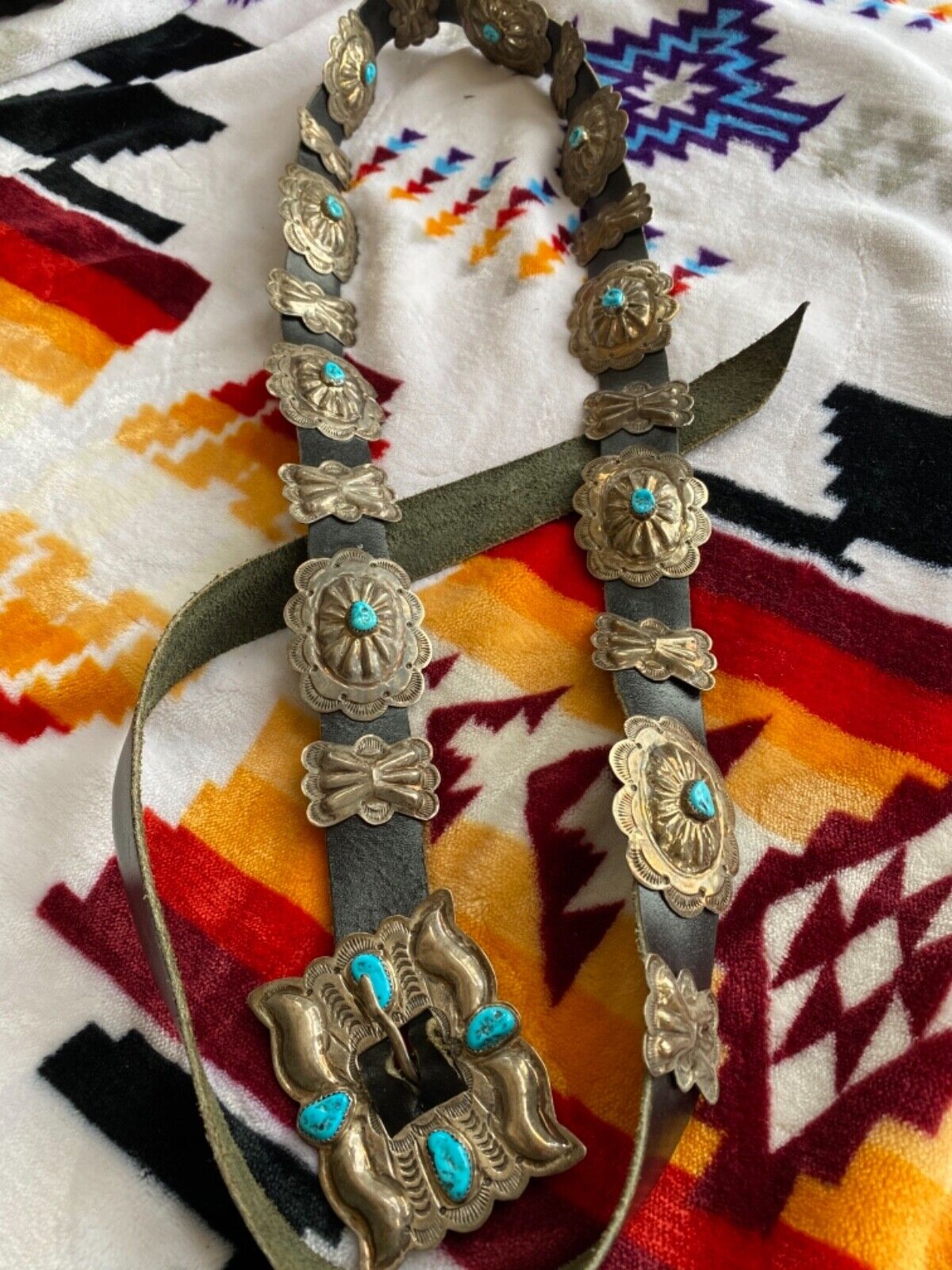 Vintage Navajo Signed BY Unworn Sterling Silver Turquoise Leather ...