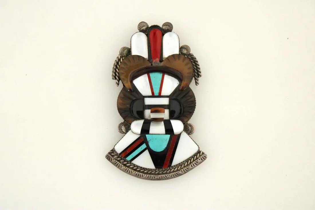 Zuni Vintage Andrew Dewa Signed Sterling Silver Antelope Kachina Dancer Pin  Brooch