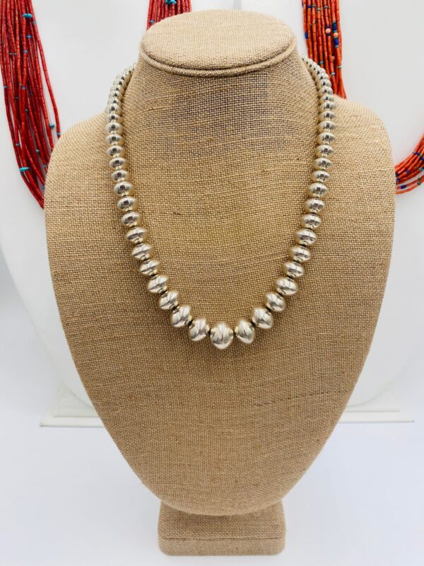 Navajo DJ Signed Handmade Sterling Silver 22" Polished Navajo Pearls Graduated Necklace/ - Image 4