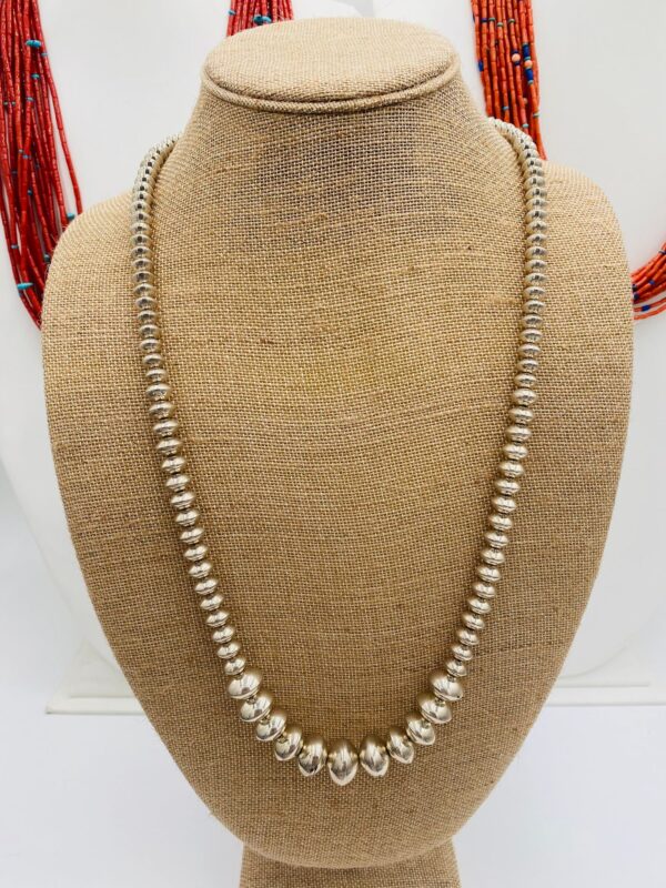 Navajo DJ Signed Handmade 29" Sterling Silver Polished Navajo Pearls Graduated Necklace/ - Image 3