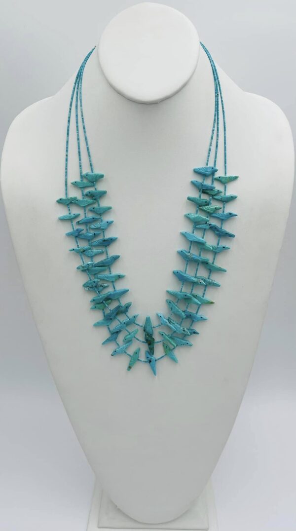 Zuni Rosita Kaamasee 3 Strand Turquoise Bird Carving Fetish Turquoise Necklace/ - Image 3