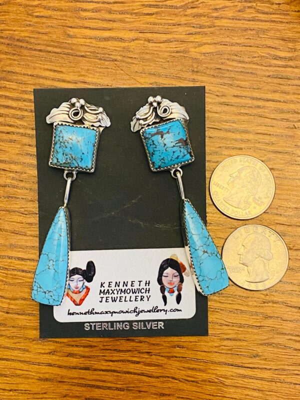 Navajo Lydia Begay Signed Sterling Silver Number 8 Web Natural Turquoise Post Dangle Earrings/ - Image 2