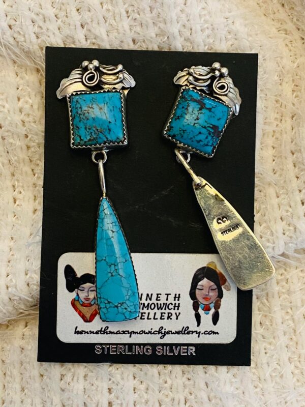 Navajo Lydia Begay Signed Sterling Silver Number 8 Web Natural Turquoise Post Dangle Earrings/ - Image 3