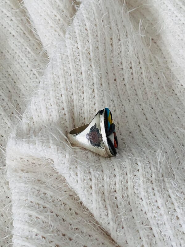 Zuni Michael Laweka Hand Made Sterling Silver Turquoise Inlaid Size 10 Ring/ - Image 3