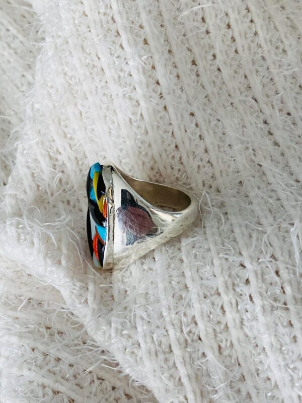 Zuni Michael Laweka Hand Made Sterling Silver Turquoise Inlaid Size 10 Ring/ - Image 4