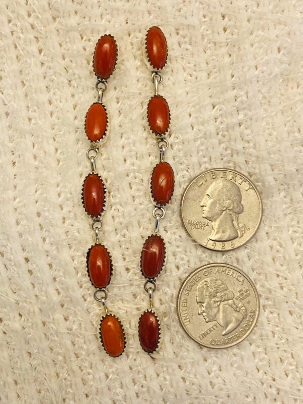 Navajo Lydia Begay Sterling Silver Mediterranean Italian Dark Red Coral Post Dangle Earrings/ - Image 2