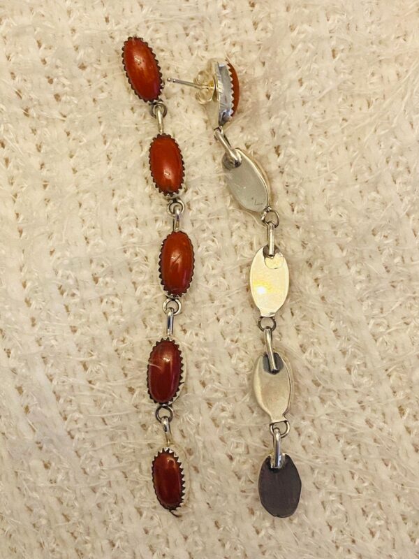 Navajo Lydia Begay Sterling Silver Mediterranean Italian Dark Red Coral Post Dangle Earrings/ - Image 3