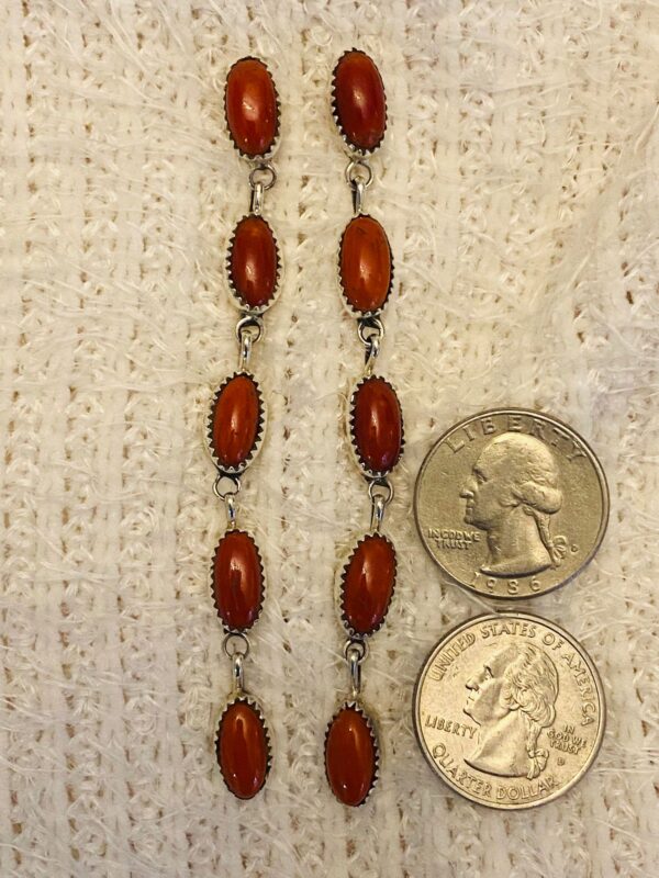 Navajo Lydia Begay Sterling Silver Mediterranean Dark Red Coral Post Dangle Earrings/ - Image 3