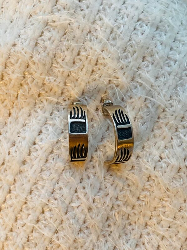 Hopi Signed Unworn Sterling Silver Overlay Bear Paw Post Earrings/ - Image 3