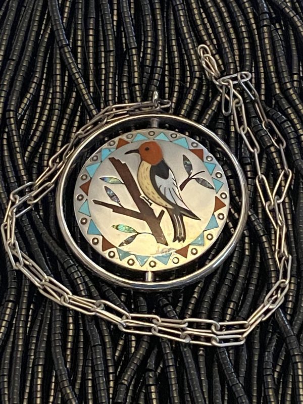 Zuni Vintage Jake Livingston Signed Sterling Silver Spinner Reversible Bird Pendant Necklace/ - Image 2