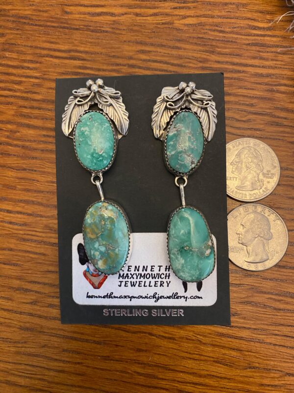 Navajo Lydia Begay Signed Sterling Silver Natural Broken Arrow Variscite Post Dangle Earrings/ - Image 3