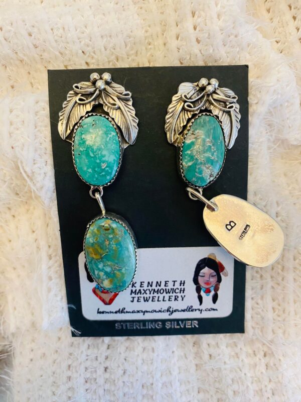 Navajo Lydia Begay Signed Sterling Silver Natural Broken Arrow Variscite Post Dangle Earrings/ - Image 2