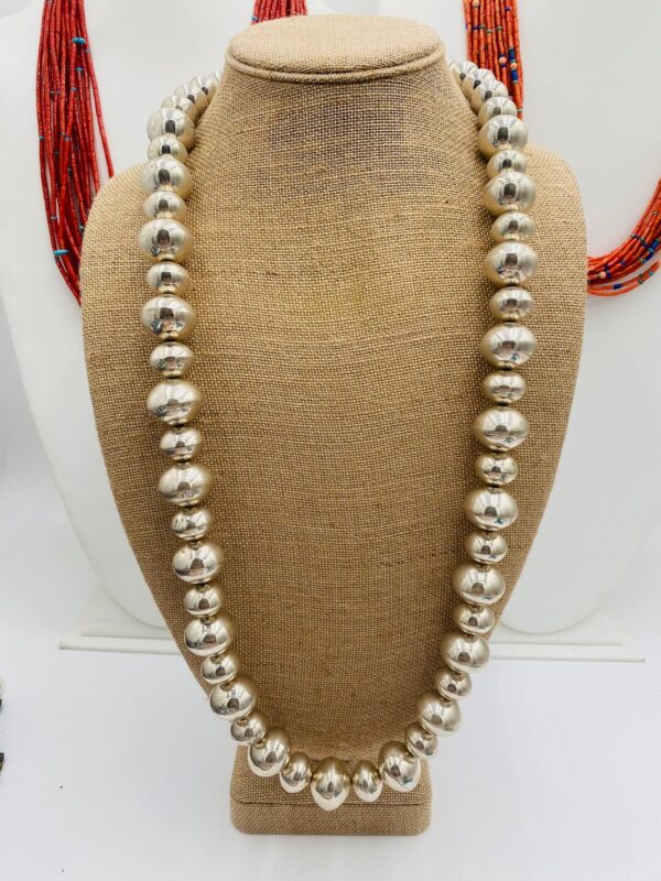 Navajo DJ Handmade Sterling Silver 35" Highly Polished Navajo Pearls Graduated Necklace/ - Image 3