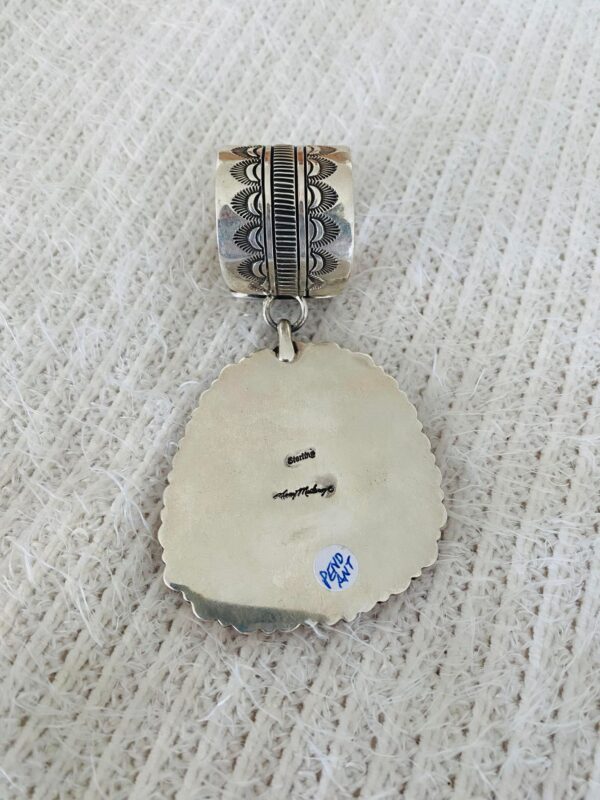 Navajo Terry Martinez Signed Royal Blue Turquoise & Mediterranean Coral Sterling Silver Pendant/ - Image 3