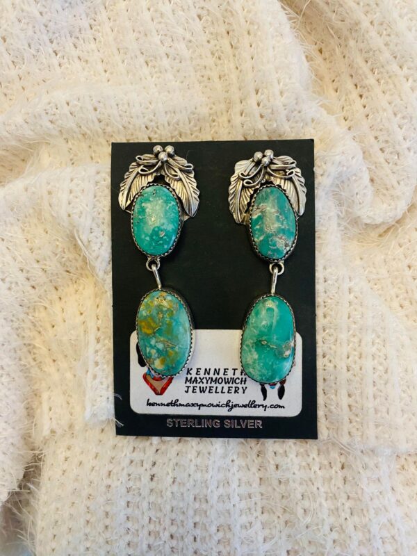 Navajo Lydia Begay Signed Sterling Silver Natural Broken Arrow Variscite Post Dangle Earrings/