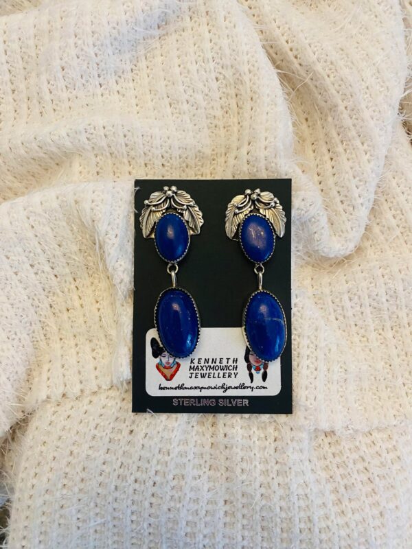 Navajo Lydia Begay Signed Sterling Silver Lapis Lazuli Post Dangle Feather Earrings/