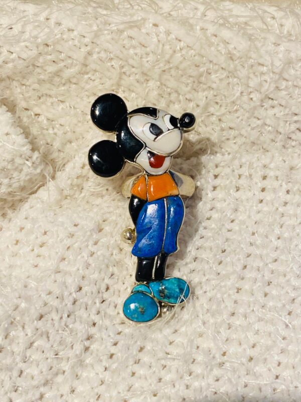 Vintage Zuni Veronica Poblano Signed Disney Mickey Mouse Size 7.7 Ring/