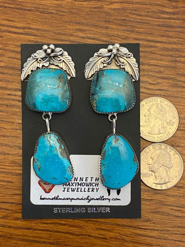 Navajo Lydia Begay Signed Royal Blue Mine Turquoise Post Dangle Earrings/ - Image 2